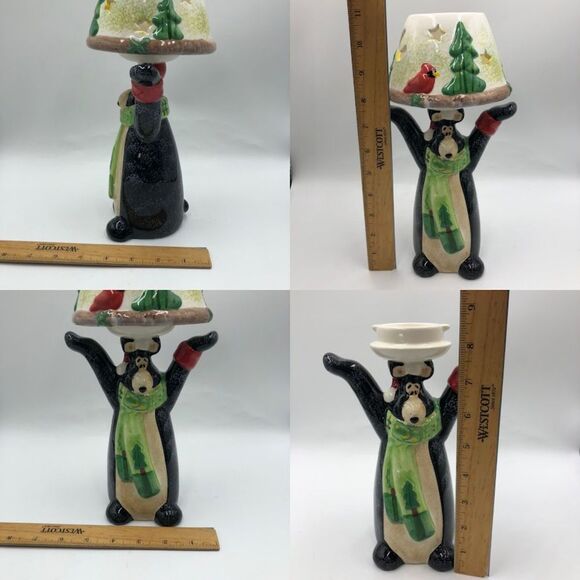 Christmas Polar Bear Ceramic Figurine Votive Tealight Candle Holder Lamp 2 Piece - Picture 12 of 13